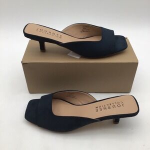 Journee Collection Larna  Blue Suede Square Toe Kitten Heel Mules Size 7 NEW
